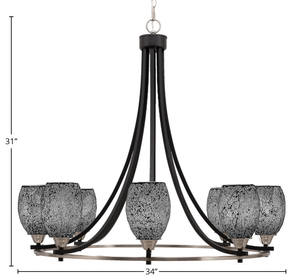 Paramount 8-Light Chandelier, Matte Black & Brushed Nickel, 5" Black Fusion
