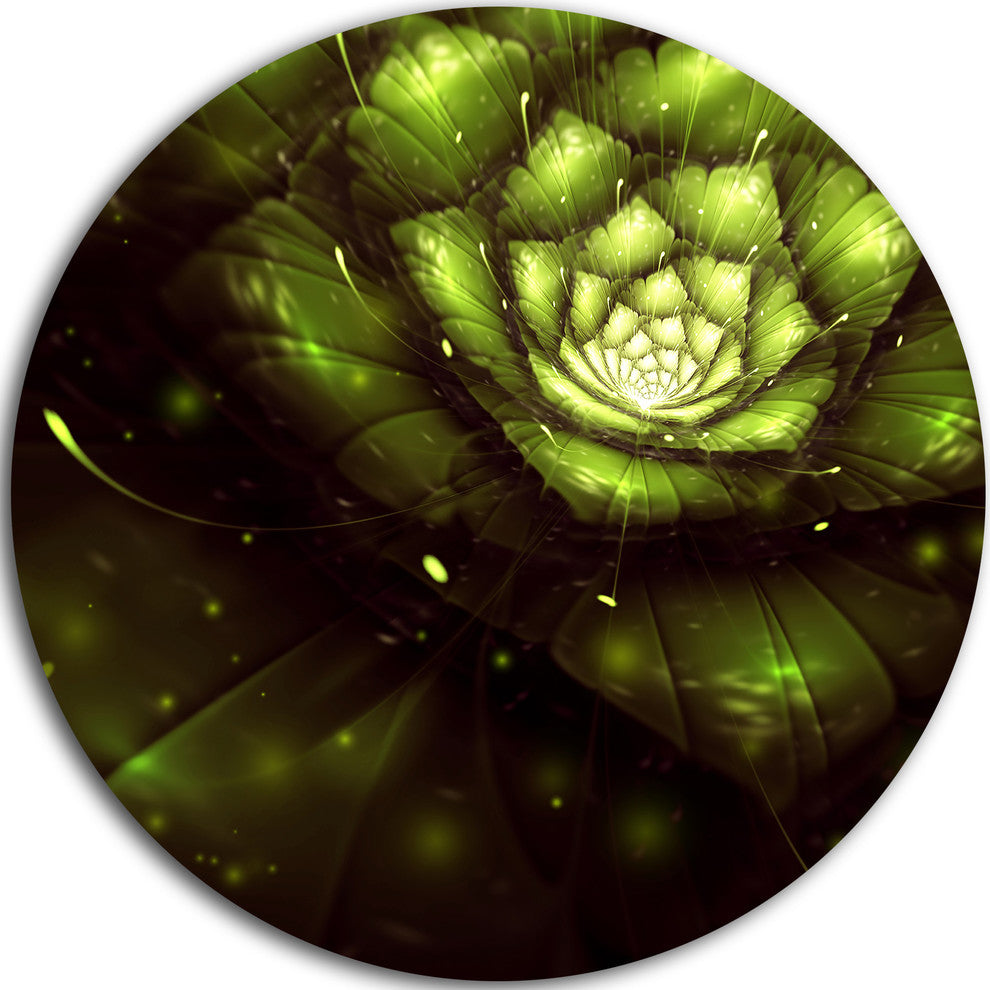 Green Flower With Sun Rays, Floral Digital Art Disc Metal Wall Art, 11"