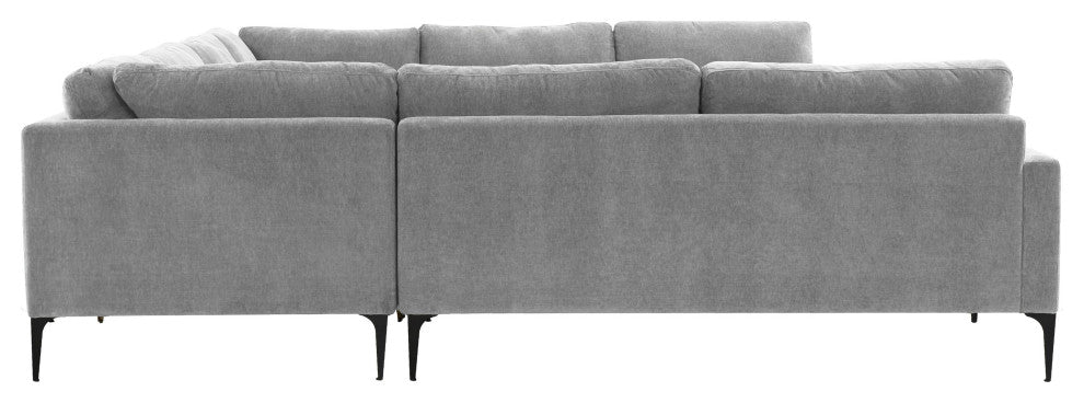 Serena Gray Velvet U-Sectional With Black Legs