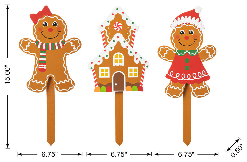 Wooden Gingerbread Man Yard Stake, 3-Piece Set