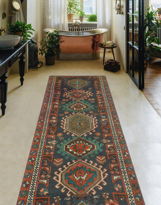 Fine Vintage Distressed Josephin Charcoal/Rust Runner, 2'10 x 9'1