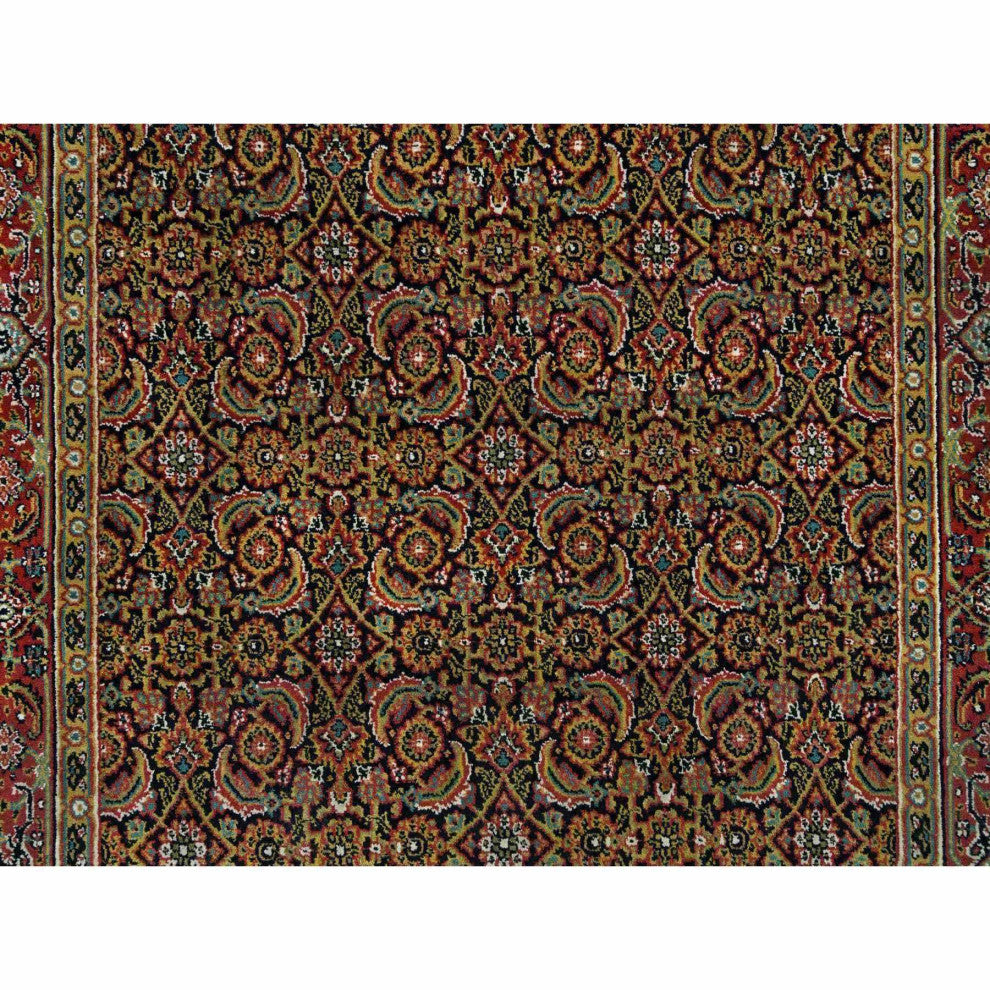 Grease Black Herrita Design 250 KPSI Wool Hand Knotted Oriental Rug, 4'1"x6'3"