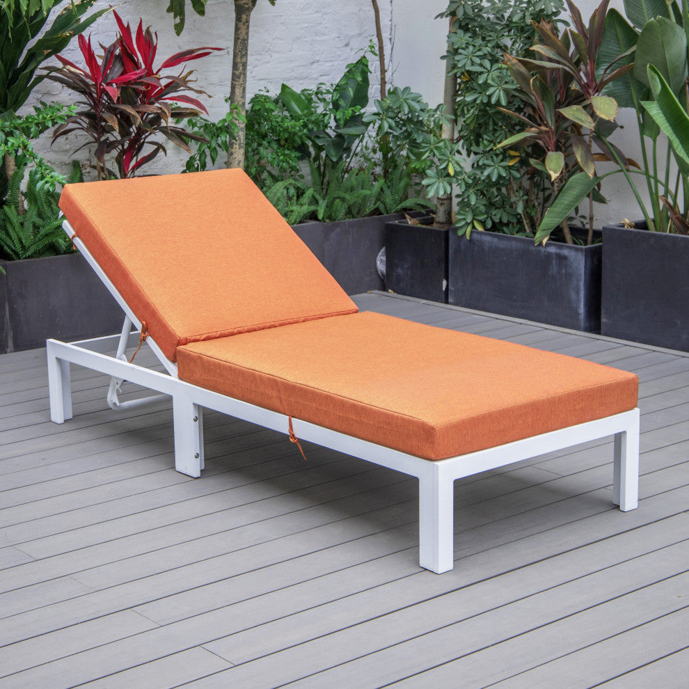 Chelsea White Patio Chaise Lounge Chair With Cushions, Orange
