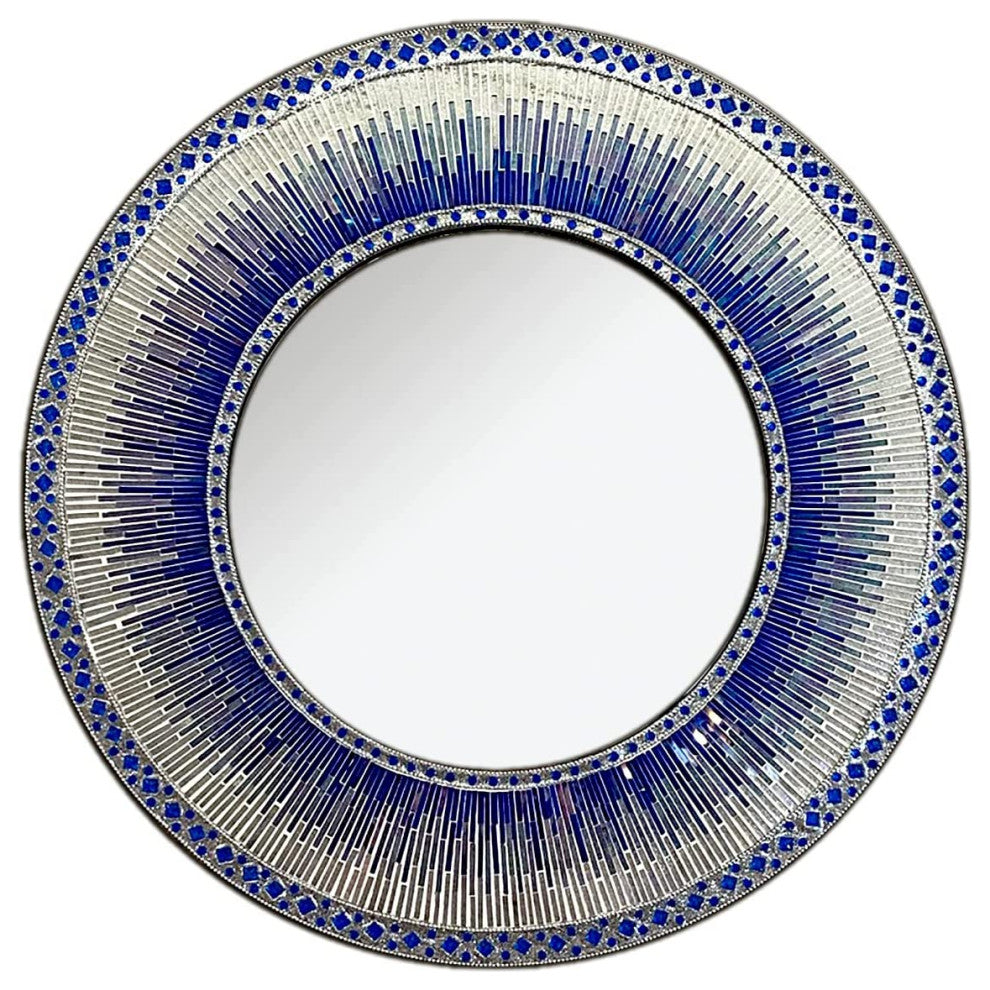 DecorShore 24" Round Wall Mosaic Mirror in Shades of Cobalt Blue and Indigo