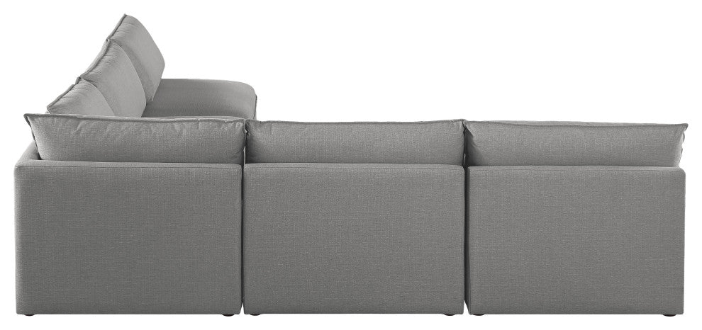 Mackenzie Linen Textured Fabric 5-Piece Modular L-Shaped Sectional, Grey