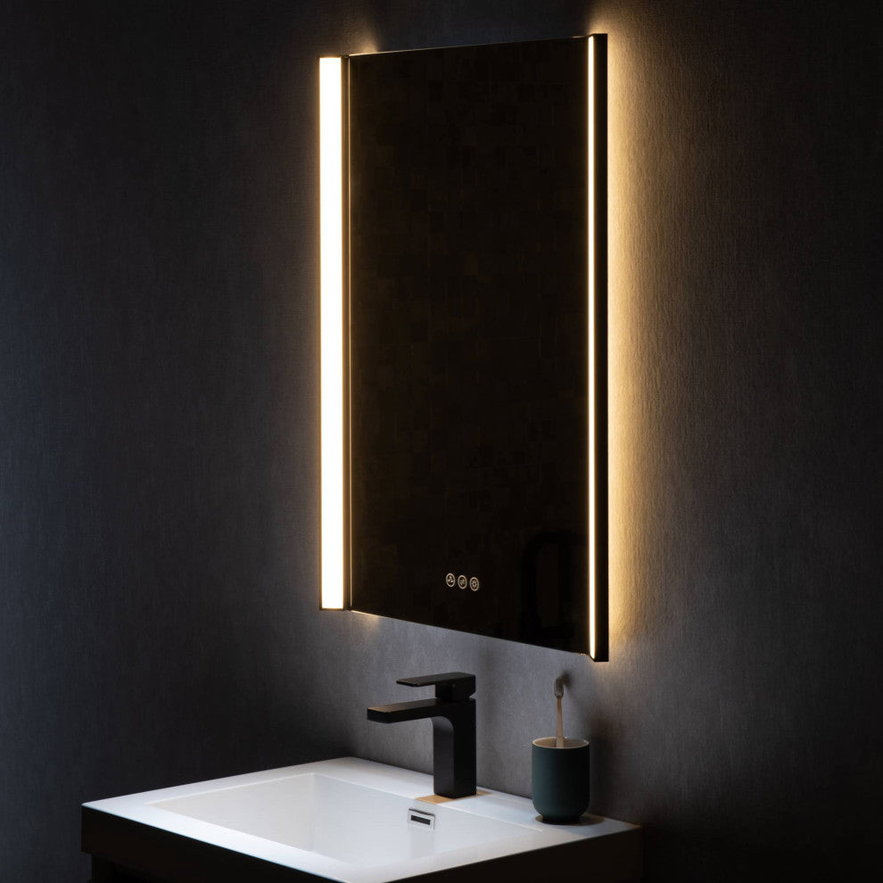 LED Antifog Bathroom Mirror, Dimmer, Adjustable Color, Matte Black, 24x32