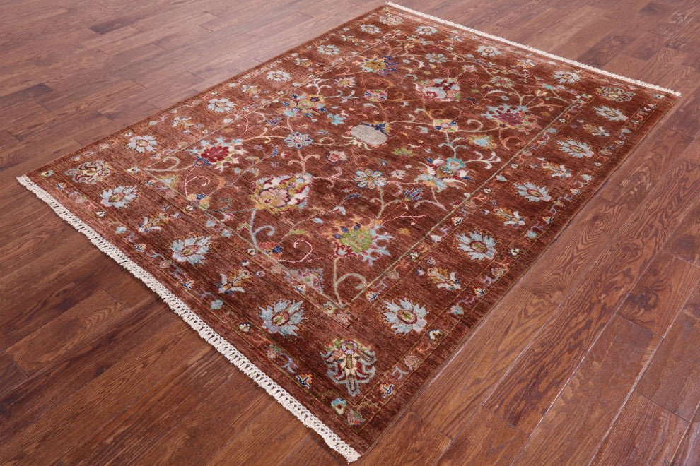 5' 2" X 6' 10" Hand-Knotted Persian Tabriz Wool Rug Q10117