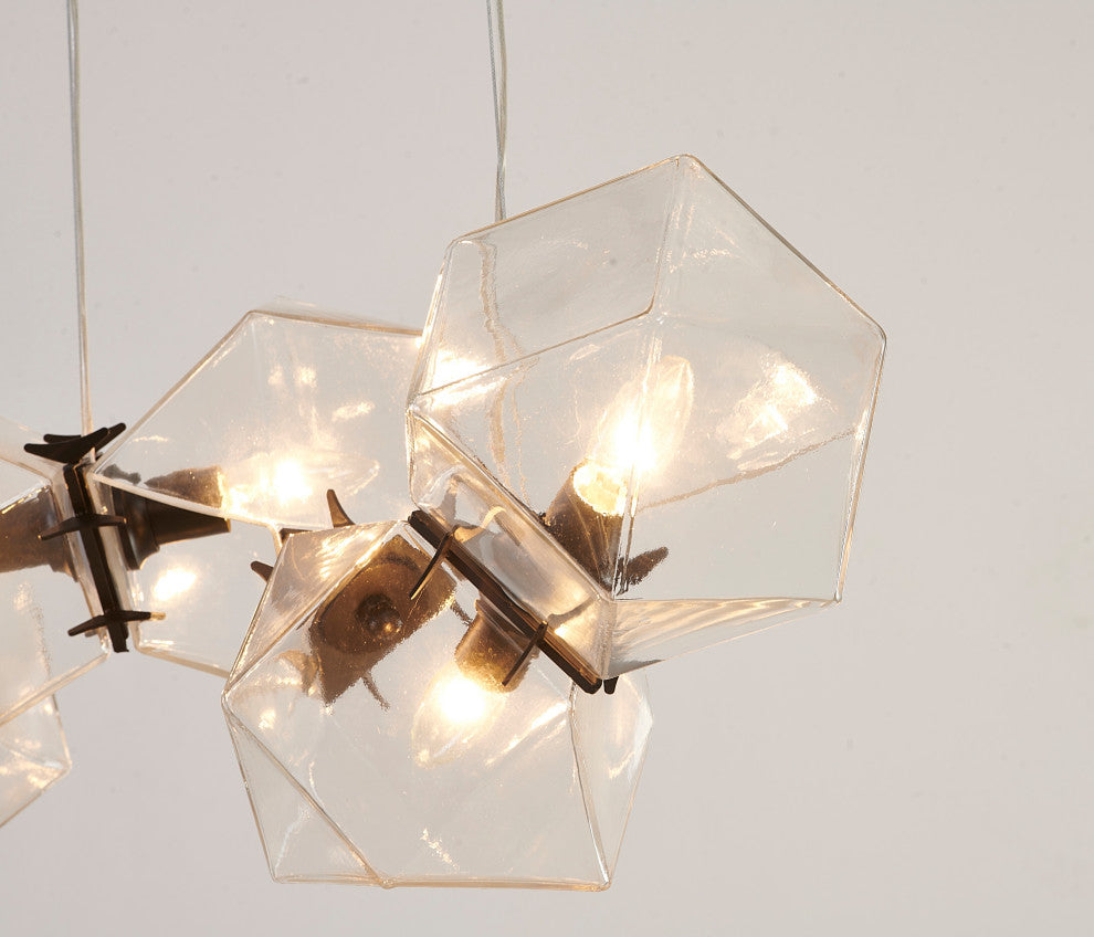 8-Light Black Stainless Steel Chandelier With A Clear Glass Cubed
