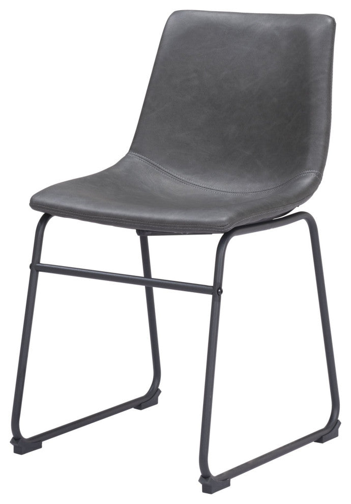 Dining Chair, Set of 2, Faux Vinyl Leather, Charcoal, Gray, Black, Industrial