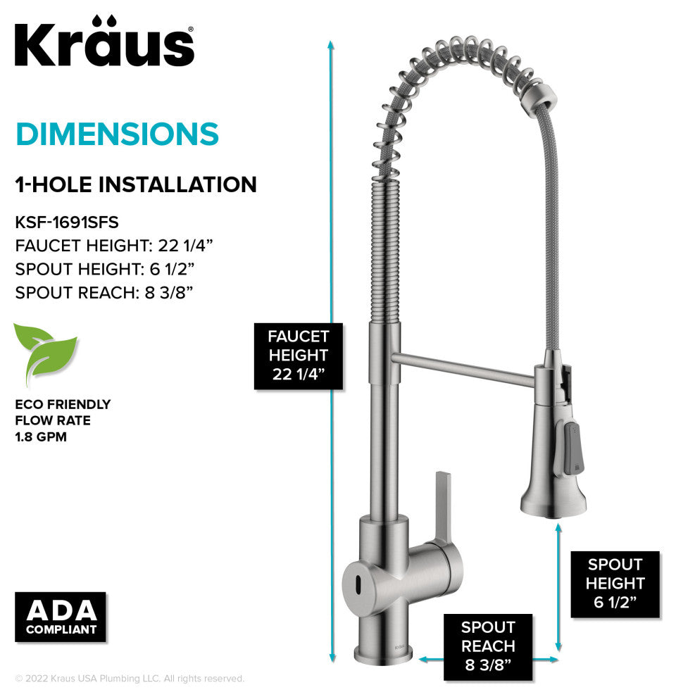 Britt Commercial Style 3-Function Pull-Down 1-Handle 1-Hole Kitchen Faucet, Spot Free Stainless Steel (Touchless Ksf-1691sfs)