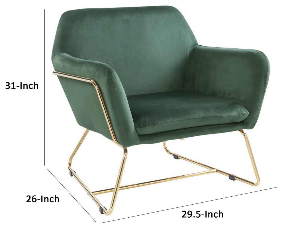 Benzara BM287938 Modern Accent Chair, Padded Seats, Metal Frame, Green Velvet