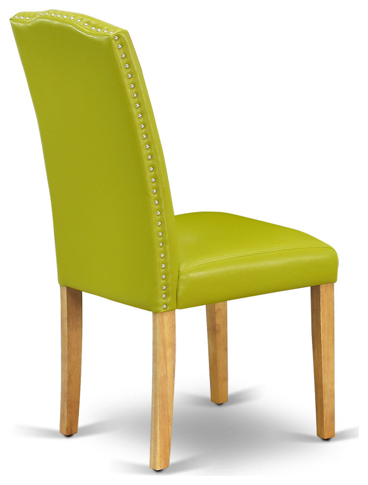 5Pc Square 36" Table, Four Parson Chair, Oak Leg, Pu Leather Color Autumn Green