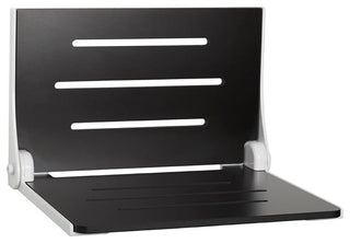 Silhouette Folding Wall Mount Shower Bench Seat, Black Seat With Silver Frame