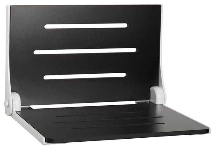 Silhouette Folding Wall Mount Shower Bench Seat, Black Seat With Silver Frame