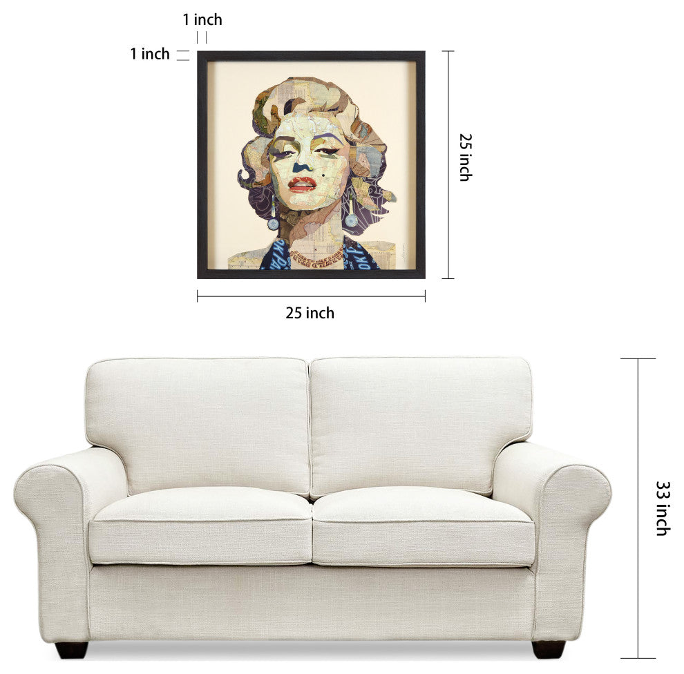 Homage to Marilyn Dimensional Collage Framed Graphic Art Under Glass Wall Art