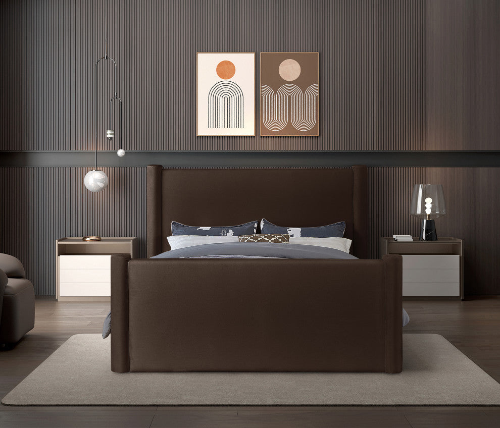 Elias Upholstered Bed, Brown, Full, Velvet