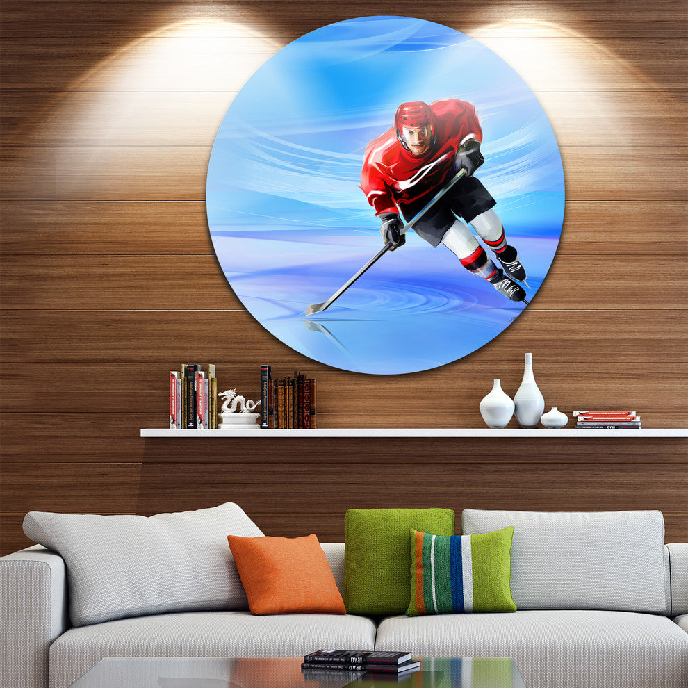 Male Hokey Player, Portrait Digital Art Disc Metal Wall Art, 36"