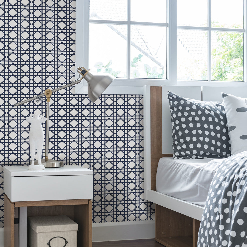 Geometric Peel and Stick Peel and Stick Vinyl Wallpaper , Dark Navy, 24"w X 60"h