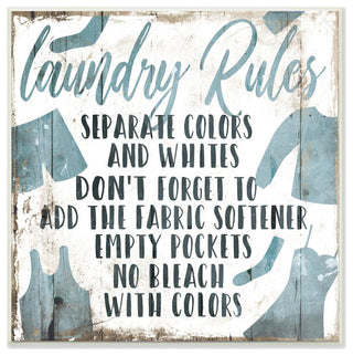 Laundry Rules Bathroom Wood Te"xtured Word Design, 12"x12"