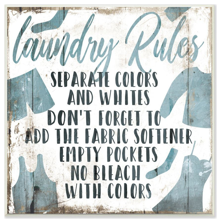 Laundry Rules Bathroom Wood Te"xtured Word Design, 12"x12"
