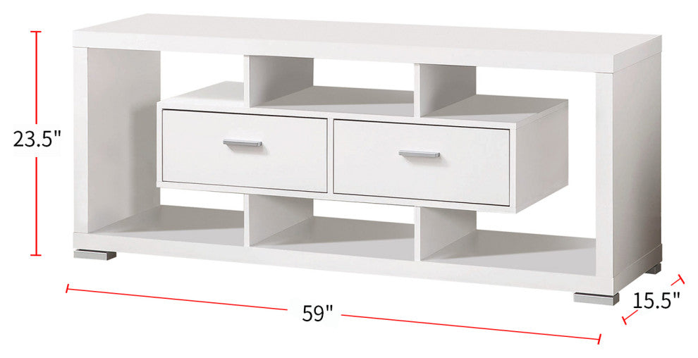 59" 2-drawer Rectangular TV Console, White
