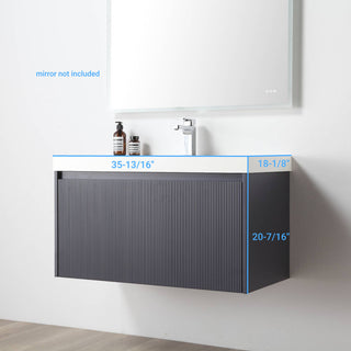 Floating Bathroom Vanity with Sink, Wall Mounted Vanity, Blue, 36" W/ Sink
