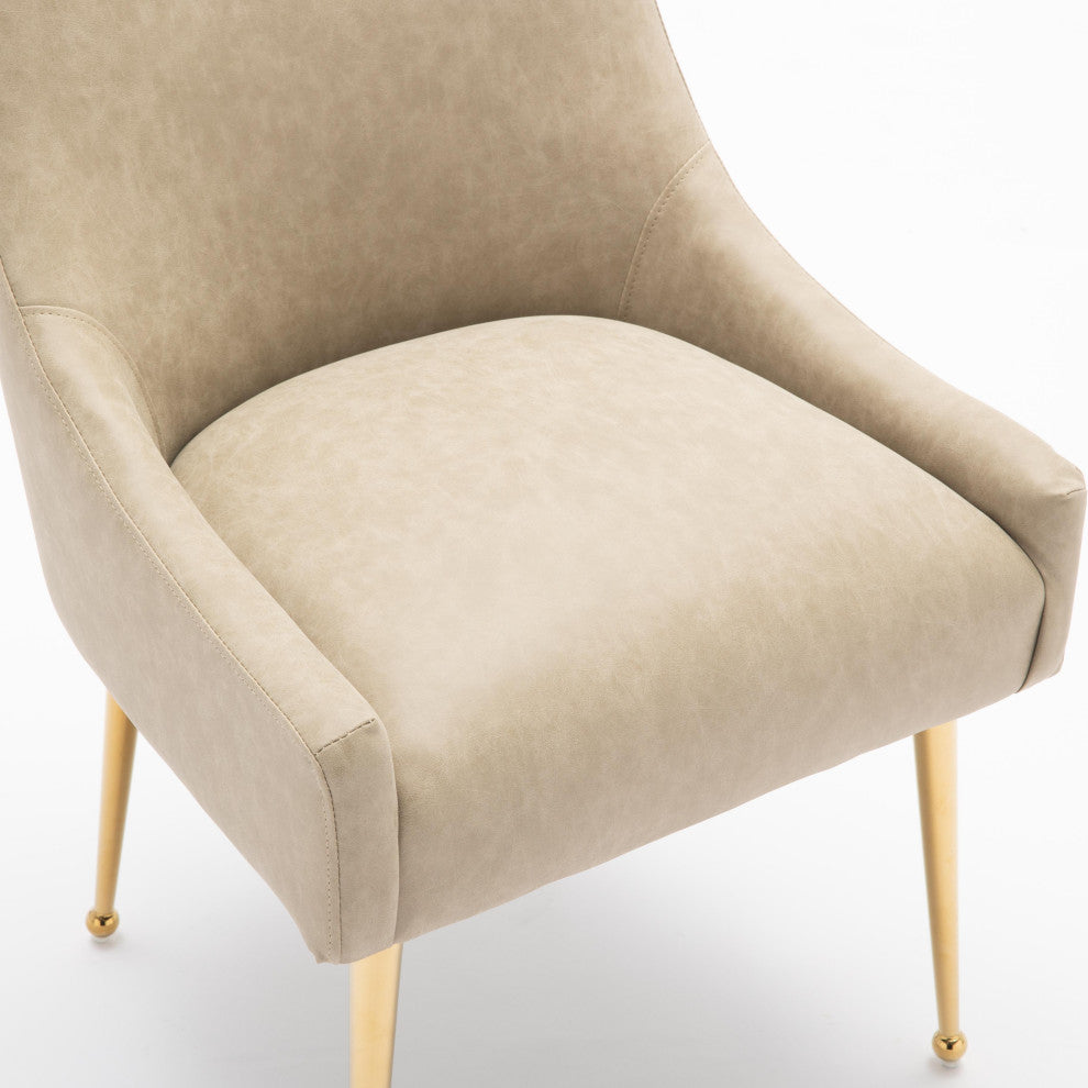 SEYNAR Modern PU Leather Dining Chairs Set of 4, Upholstered Side Accent Chair, Dark Apricot