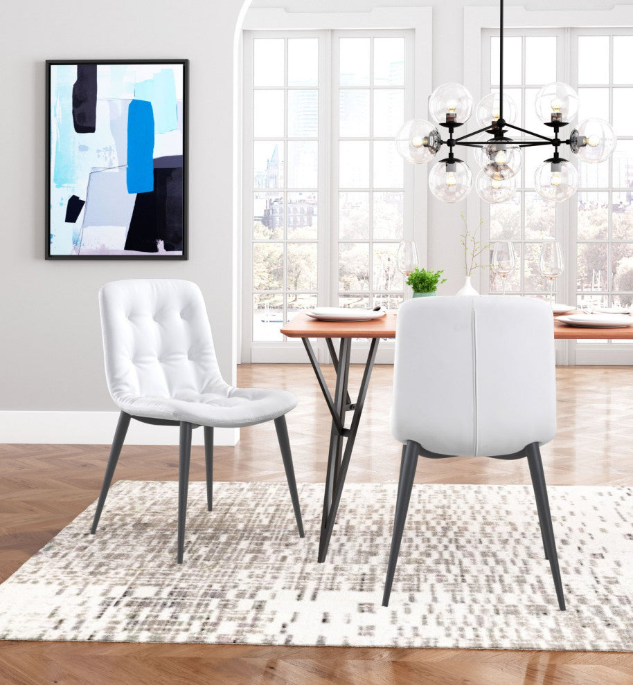 Dining Chair, Set of 2, Faux Vinyl Leather, Steel, White, Dark Gray, Cafe