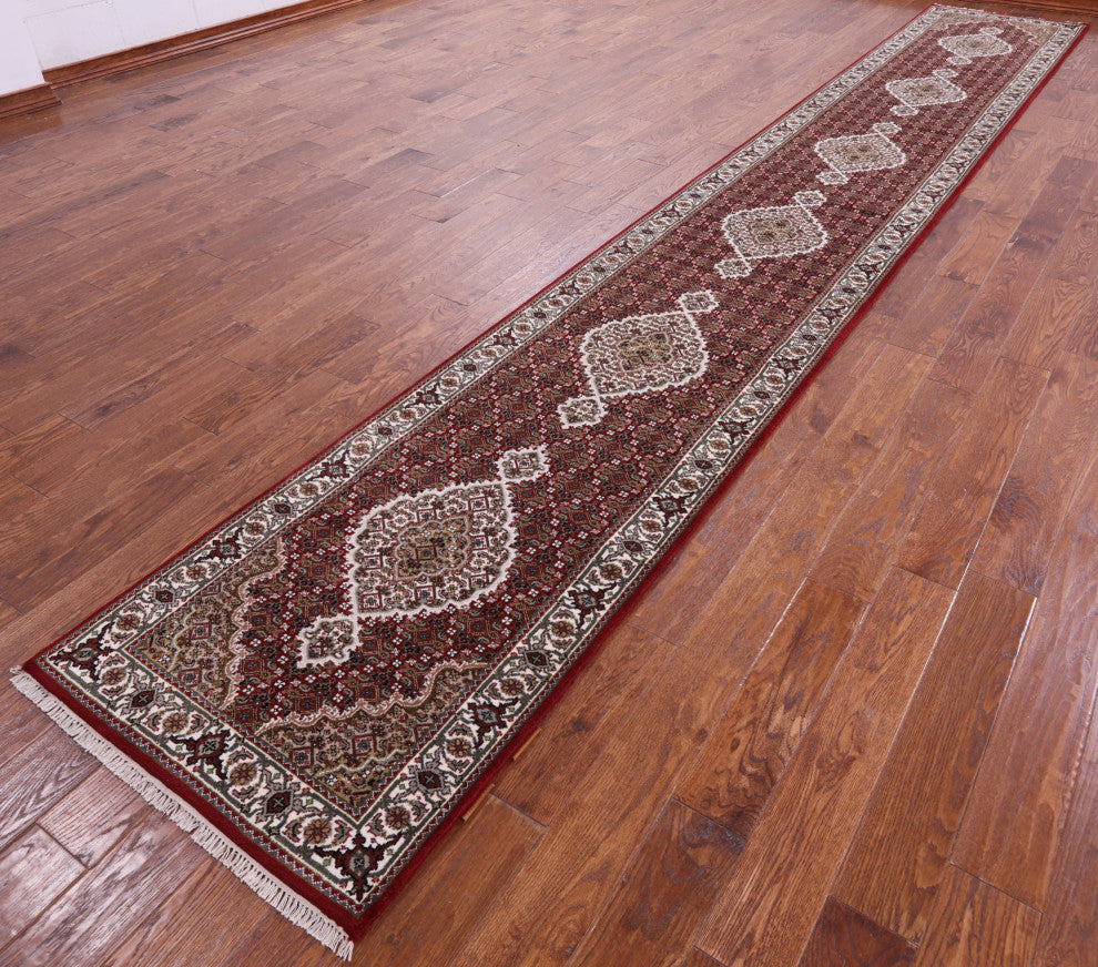 Persian Tabriz Hand Knotted Wool and Silk Runner Rug 2' 7" X 18' 0" Q5983