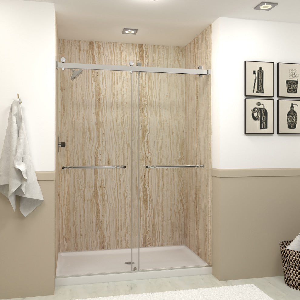 Brooklyn 60"x80" Frameless Shower Door, Clear Glass, Polished Chrome, Niles