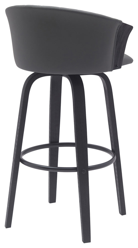 Diana 30" Swivel Black Wood Bar Stool, Gray Faux Leather
