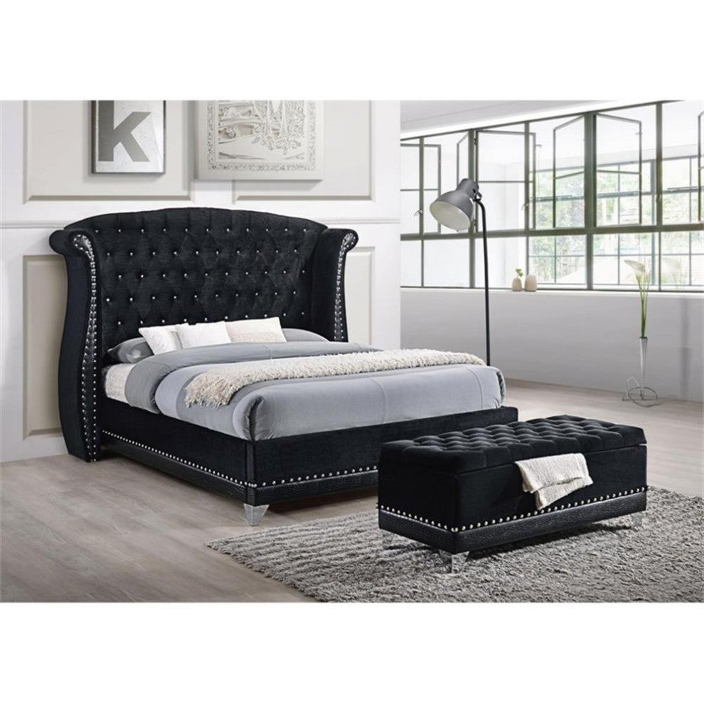 Coaster Barzini Eastern King Contemporary Tufted Velvet Upholstered Bed Black