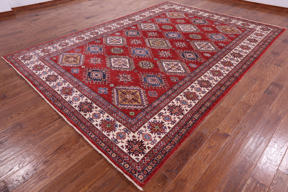 Super Kazak Geometric Hand Knotted Wool Rug 8' 8" X 12' 2" Q9526