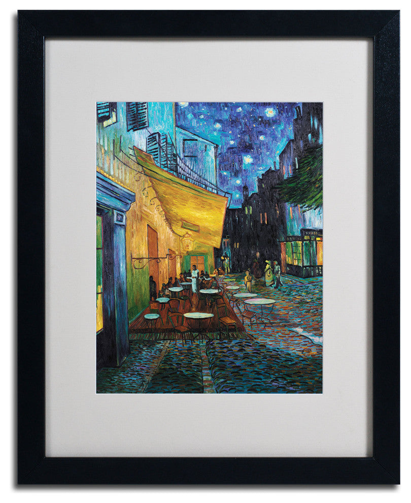 'Cafe Terrace' Matted Framed Canvas Art by Vincent van Gogh