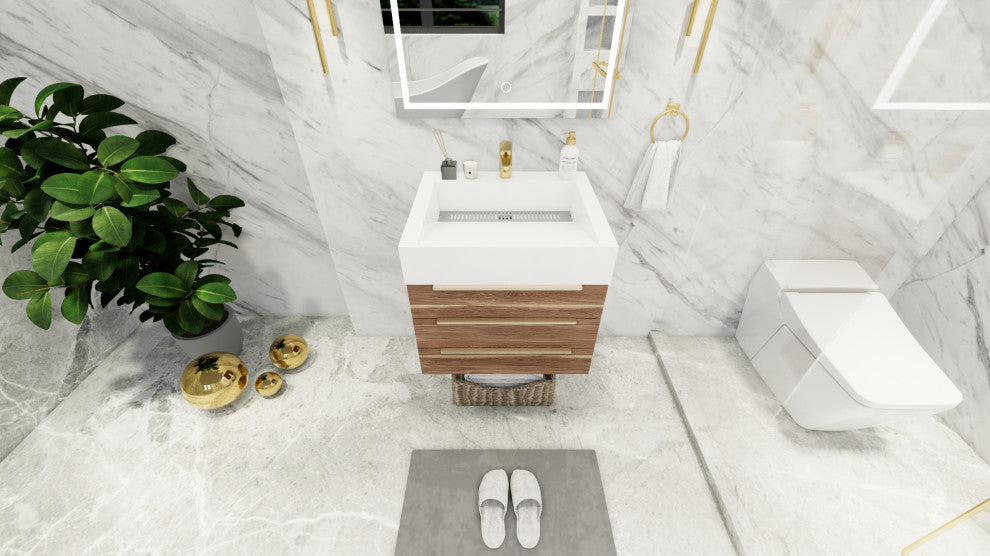 Madison 24" Wall Mounted Vanity with Reinforced Acrylic Sink, White Oak