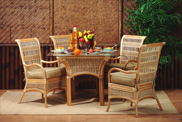 Spice Island 5-Piece Dining Set in Natural, Astrid-Geranium Fabric