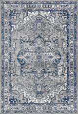 Modern Persian Vintage Medallion Light Grey/Navy 5' x 8' Area Rug