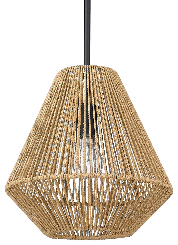Golden Lighting 6937-M Valentina 12"W Cage Pendant - Matte Black / Natural