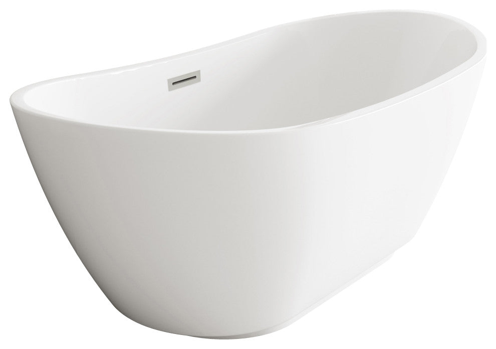 Igor 62" Soaking Bathtub, Glossy White With Brushed Nickel Trim