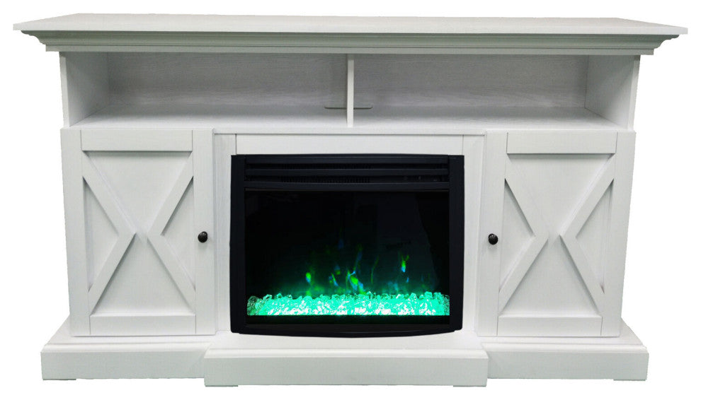 62" Summit Farmhouse Electric Fireplace Mantel With Crystal Insert, White