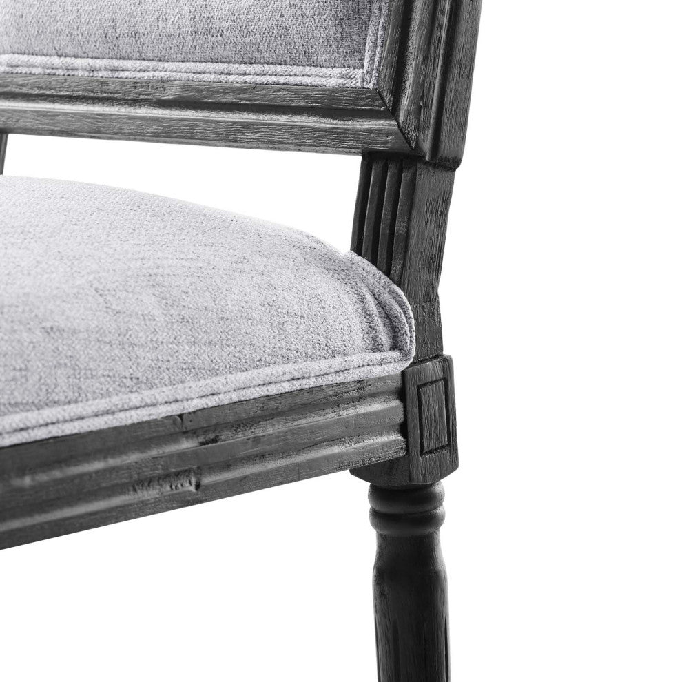 French Vintage Side Dining Chair, Fabric, Wood, Black Gray, Modern, Bistro