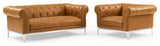 Idyll Tufted Upholstered Leather Loveseat and Armchair - Tan