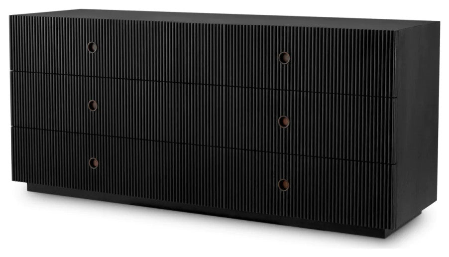Ribbed Wood 6-Drawer Chest, Eichholtz Dimitrios, Black