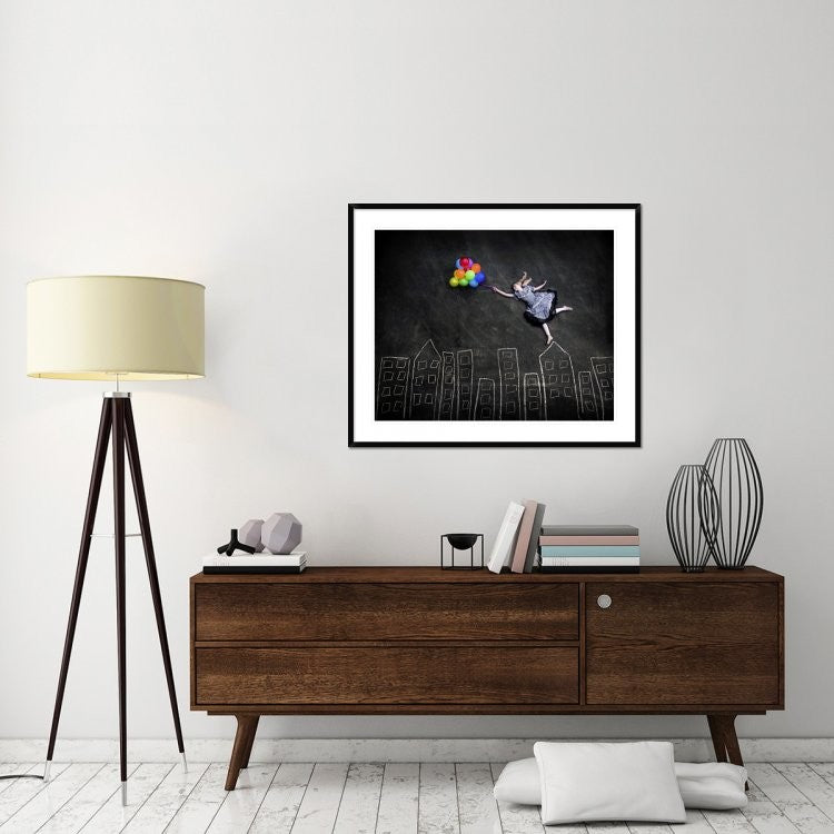 "Flying On The Rooftops" Framed Digital Print by Nj Sabs, 43x36"