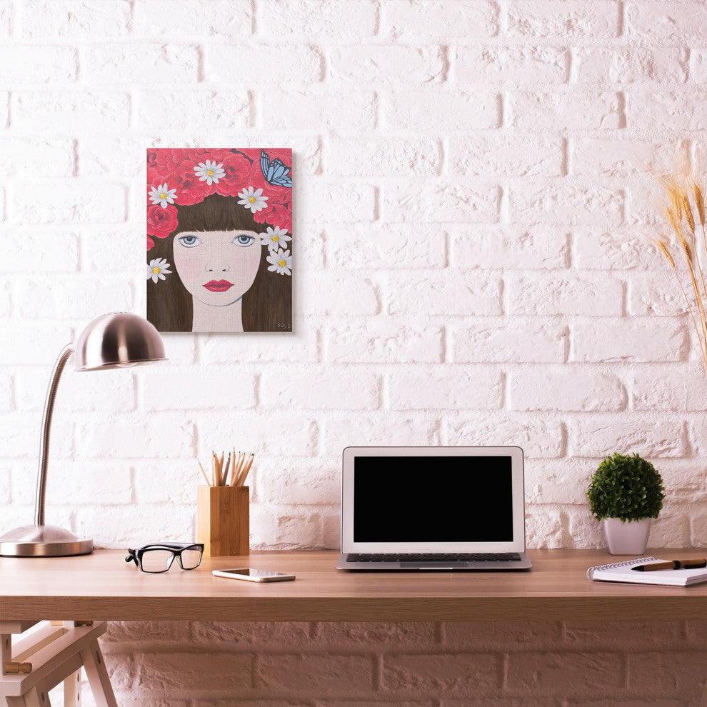 Flower Headdress Red Woman Painting, 16"x20"
