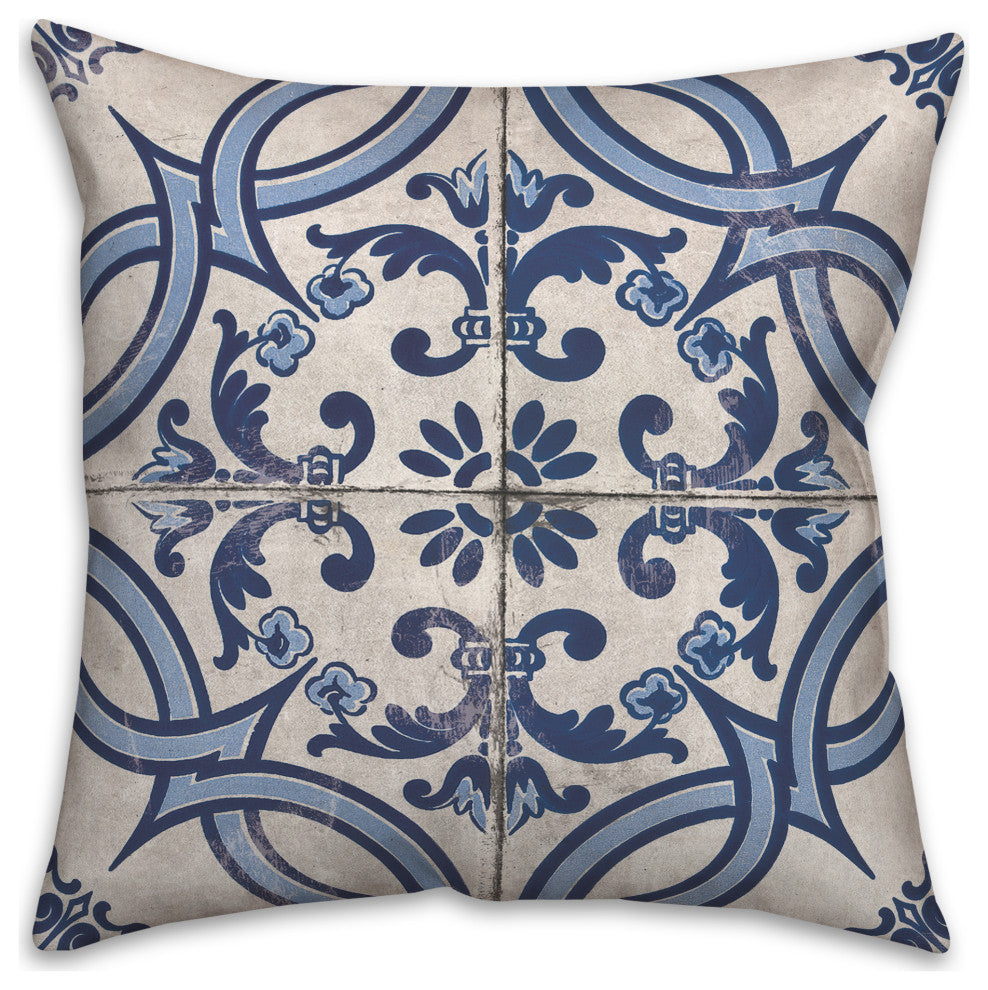 Blue Tile Pattern 18x18 Spun Poly Pillow