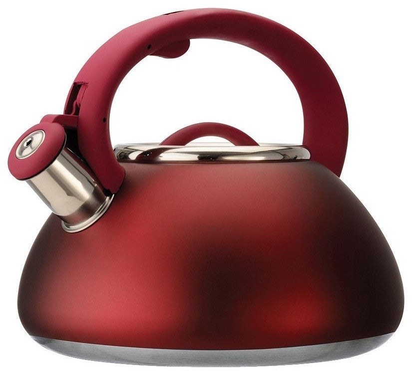 Primula Avalon Red Stainless Steel 2.5 Quart Seamless Bottom Whistling Kettle