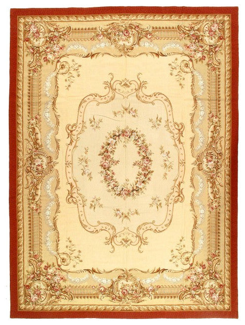 Beige Fine Hand Knotted Abusson Rug 8'11'' X 12'1''