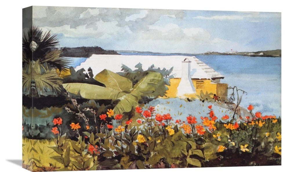 "Flower Garden And Bungalow Bermuda" Canvas Giclee by Winslow Homer, 22"x14"