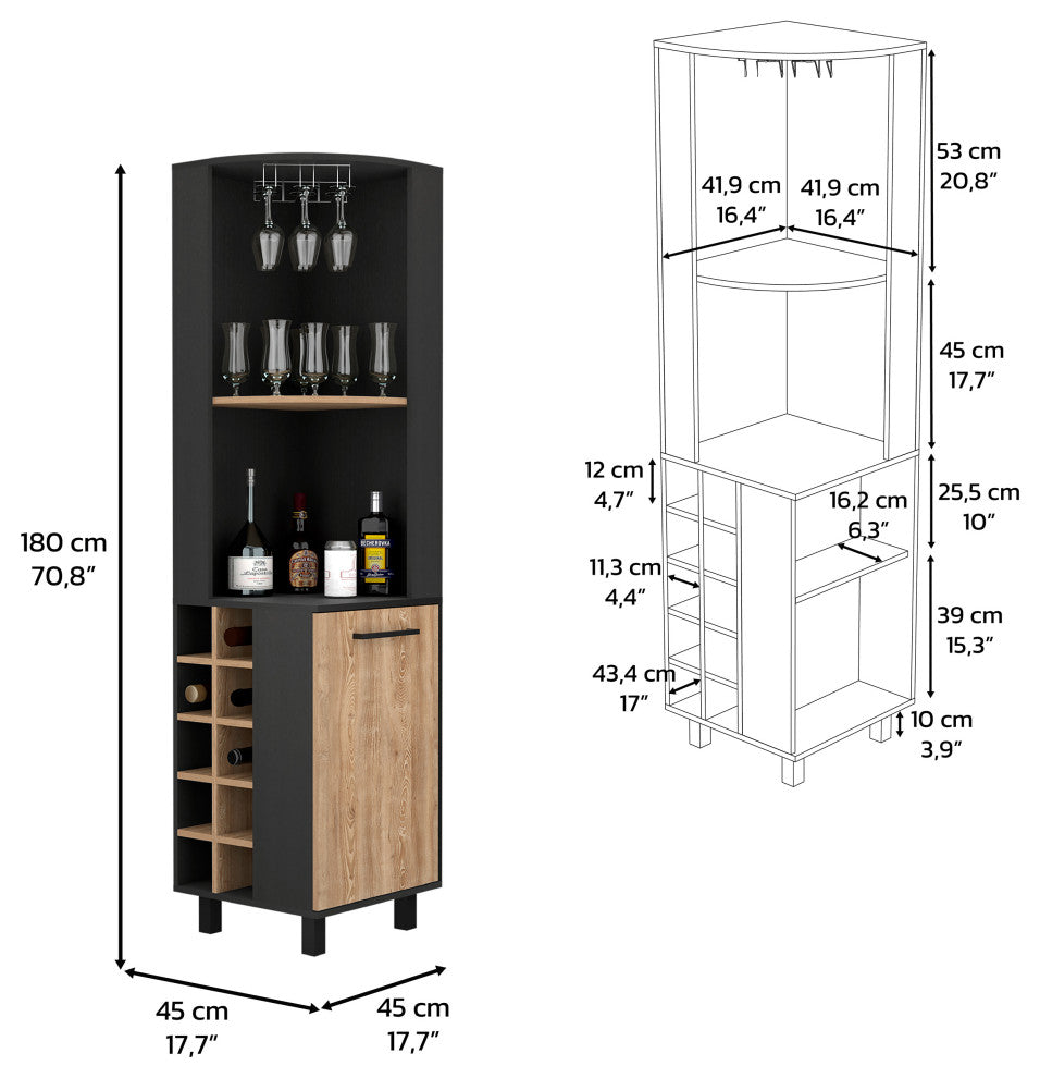 DEPOT E-SHOP Morocco Corner Bar, Black/Pine